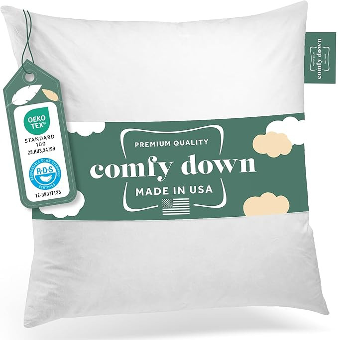 20X20 Decorative Throw Pillow Insert, Down and Feathers Fill, 100% Cotton Cover 233 Thread Count,... | Amazon (US)