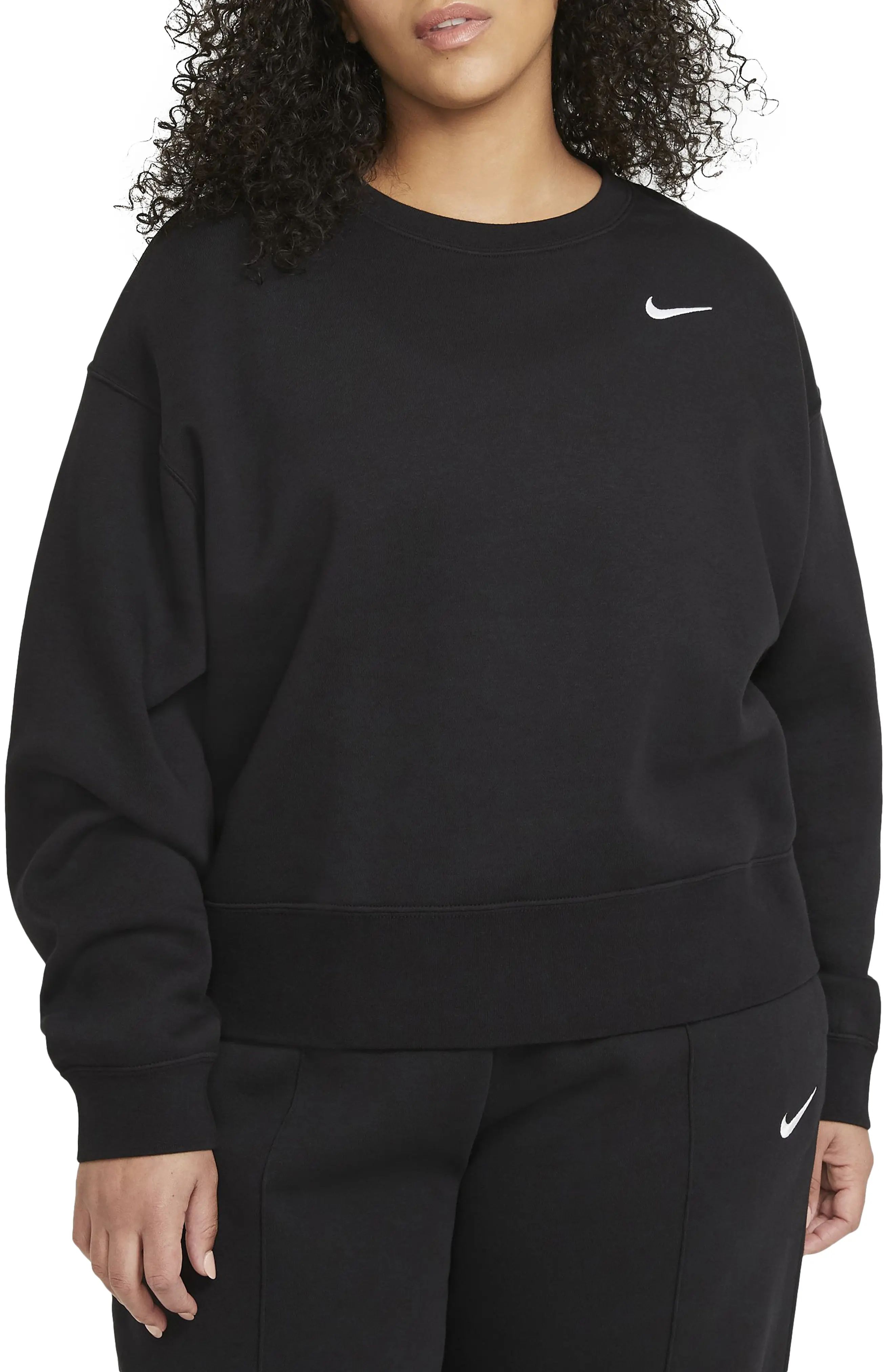 Nike Sportswear Fleece Crewneck Sweatshirt in Black/White at Nordstrom, Size 3X | Nordstrom