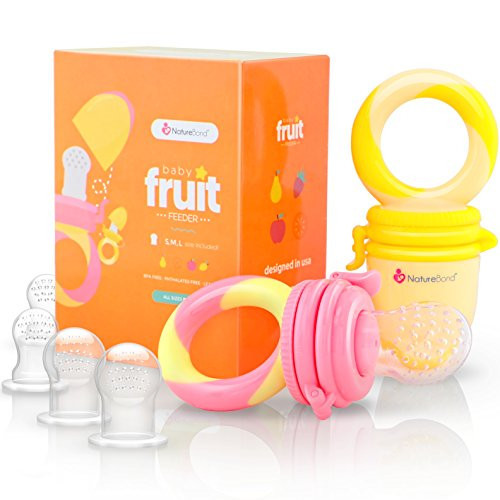 NatureBond Baby Food Feeder/Fruit Feeder Pacifier Nibbler (2 Pack) - Infant Teething Toy Teether Weaning in Appetizing Colors | + Additional Silicone Sacs | Amazon (US)