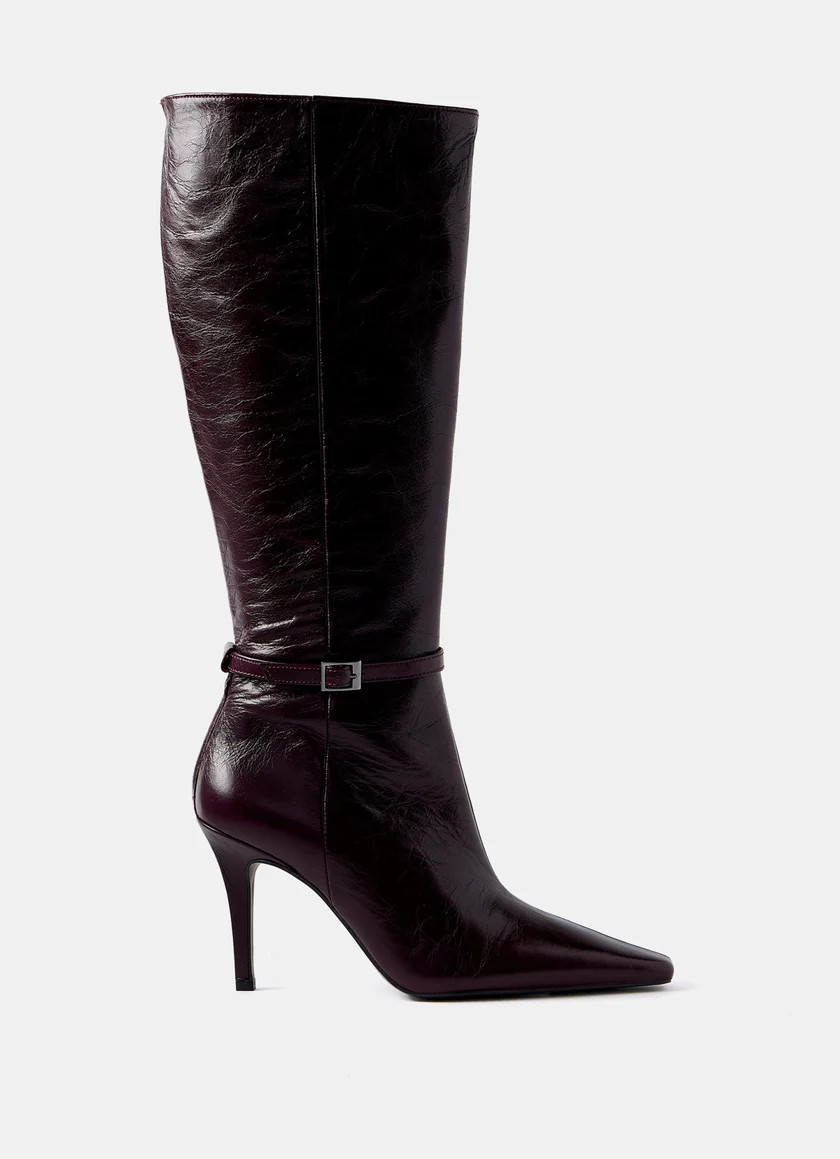 Burgundy Leather Long Knee Boots | Mint Velvet