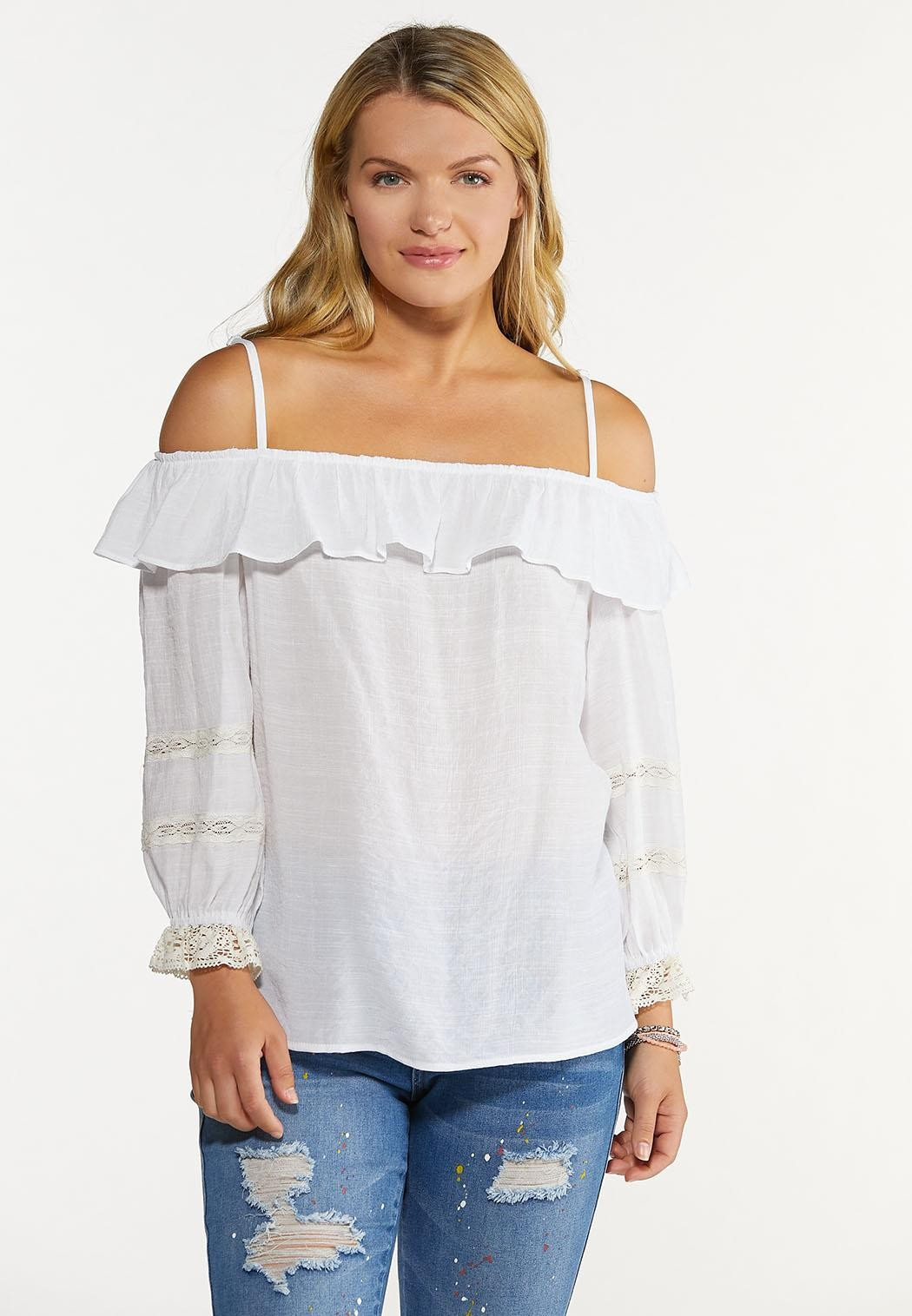 Plus Size Flounced Lace Trim Top | Cato Fashions