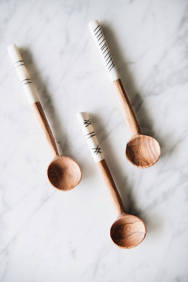 Connected Goods Wild Olive Wood Sugar Spoon Set | Anthropologie (US)