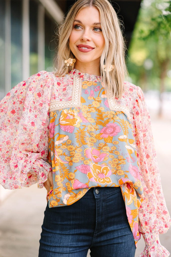 Let's Be Clear Dusty Sage Floral Blouse | The Mint Julep Boutique