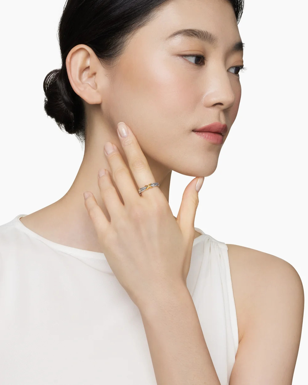 David Yurman | Petite X Ring in Sterling Silver with 18K Yellow Gold, 4mm | David Yurman