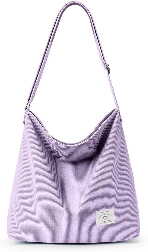 KALIDI Corduroy Tote Bag for Women Casual Zipper Tote Handbag Large Crossbody Hobo Shoulder Bag W... | Amazon (US)