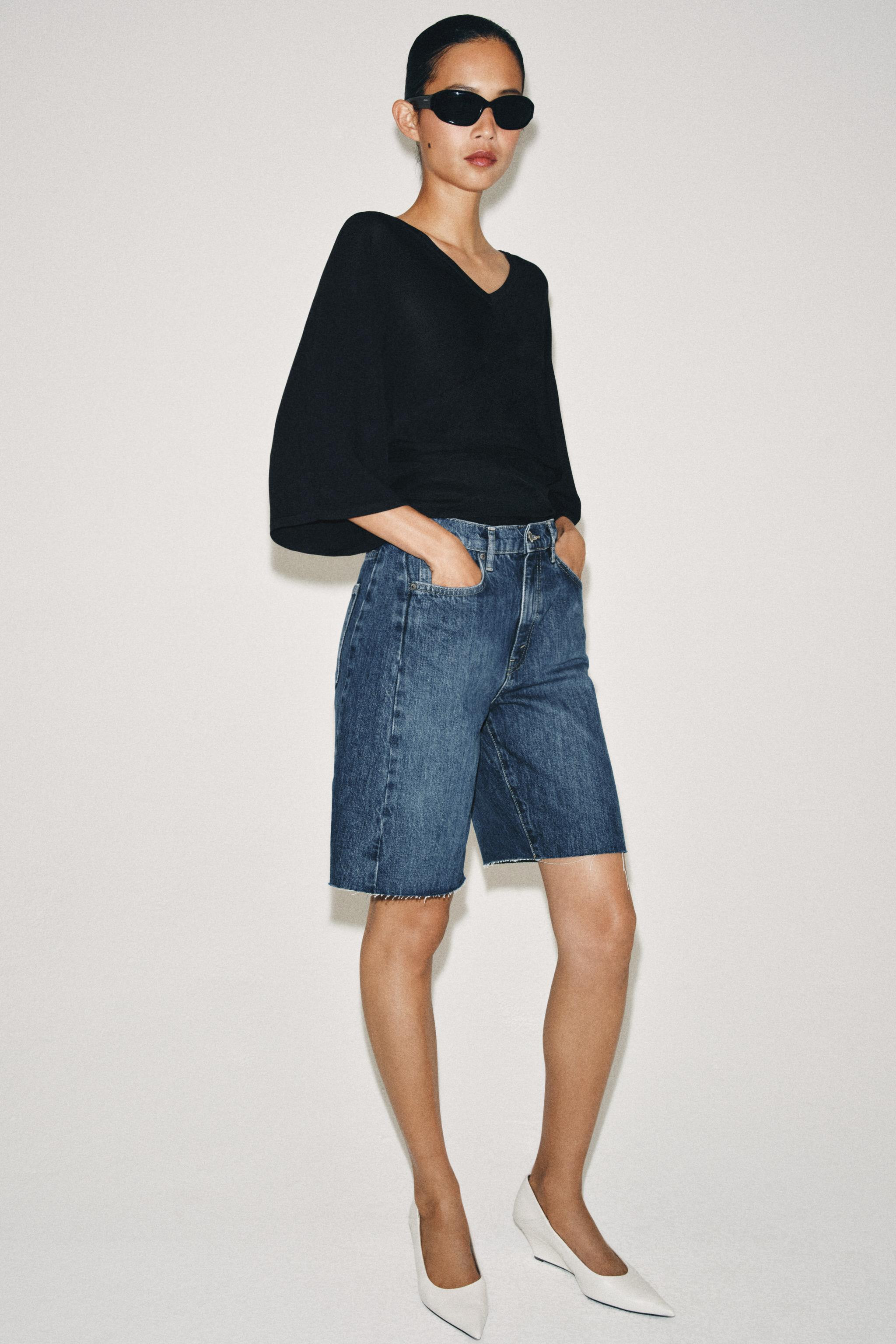 ZW COLLECTION RELAXED FIT MID-WAIST DENIM BERMUDA SHORTS | Zara UK