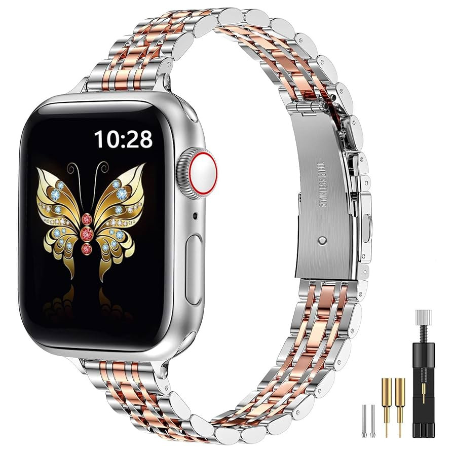 MioHHR Slim Metal Band Compatible with Apple Watch Band 42mm(Series 10) 41mm 40mm 38mm,Dressy Sta... | Amazon (US)
