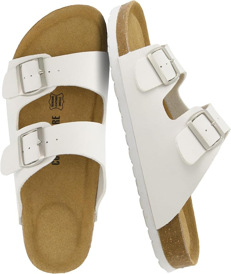 CUSHIONAIRE Lane Cork Footbed Mens Sandals, Adjustable Buckle Comfort Slides for Men, Genuine Lea... | Amazon (US)