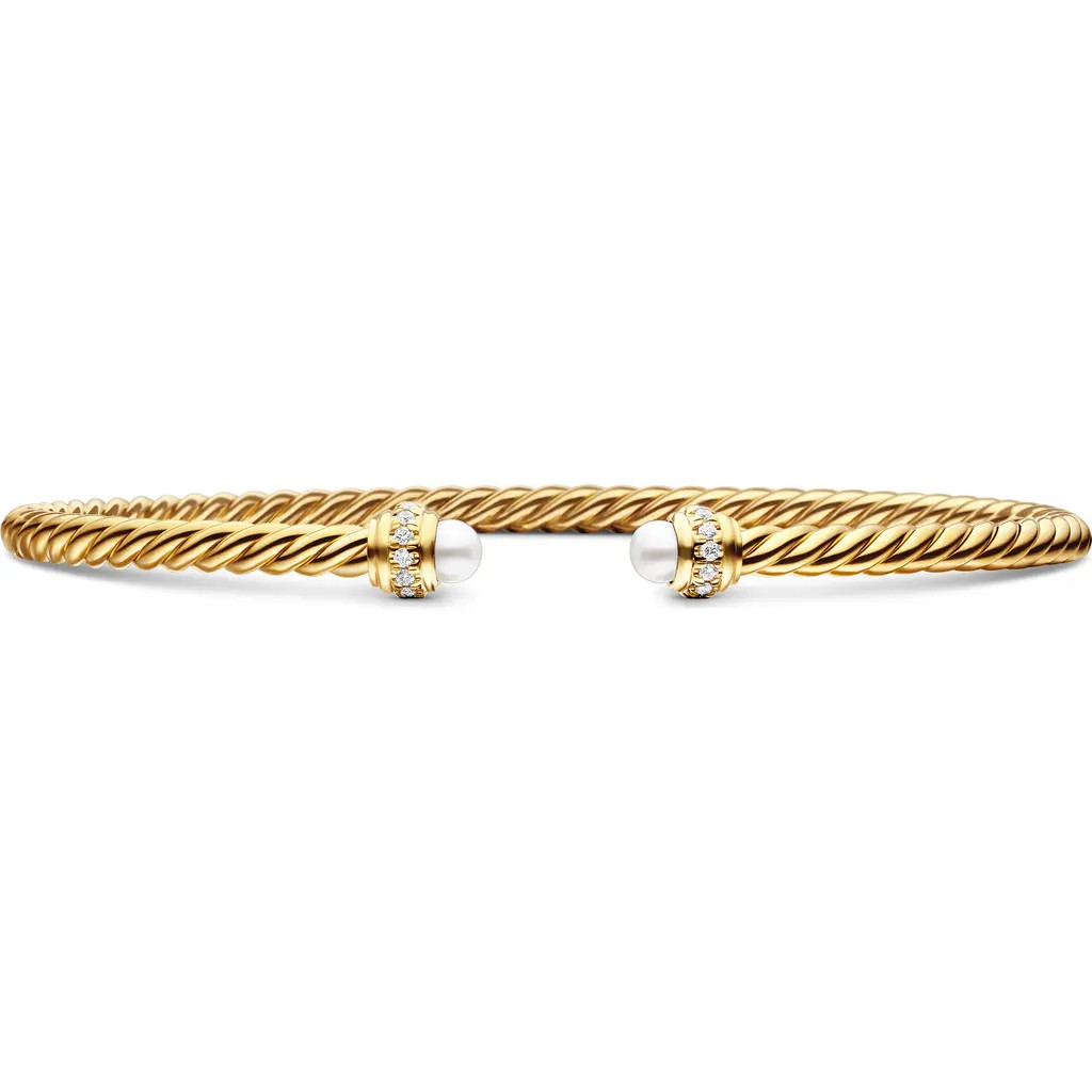 David Yurman Cablespira® Bracelet in 18K Gold with Pearls & Pavé Diamonds, 3mm at Nordstrom, Size Small | Nordstrom