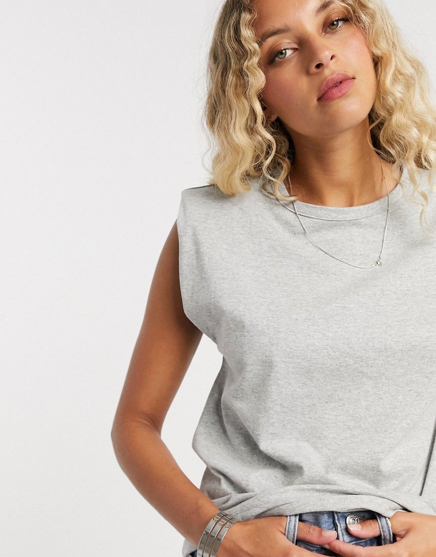 ASOS DESIGN sleeveless relaxed t-shirt with shoulder pad in grey marl | ASOS (Global)