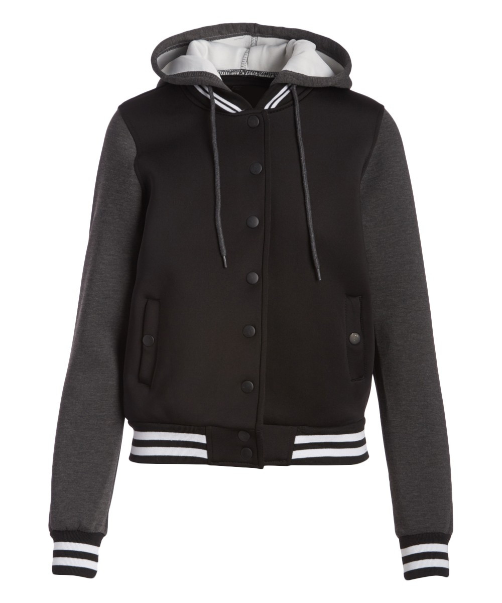 Yoki Women's Non-Denim Casual Jackets BLACK - Black Varsity Jacket - Plus | Zulily