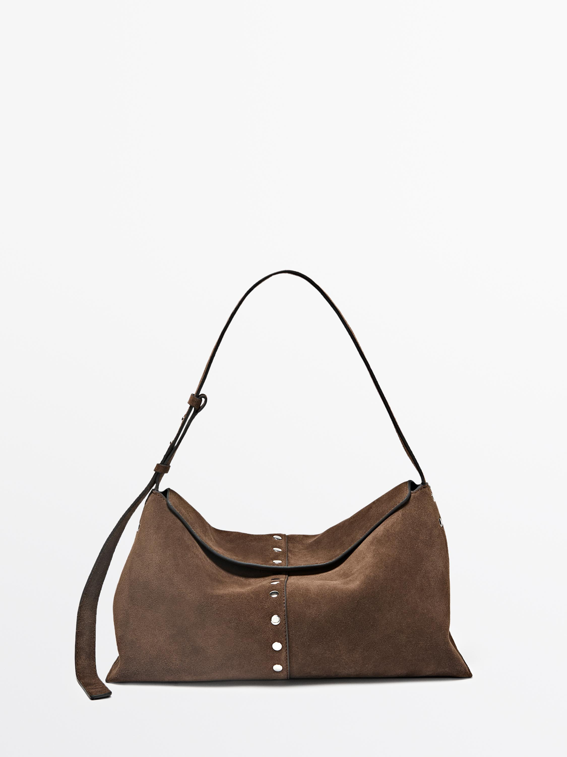 Split suede leather bucket bag | Massimo Dutti UK