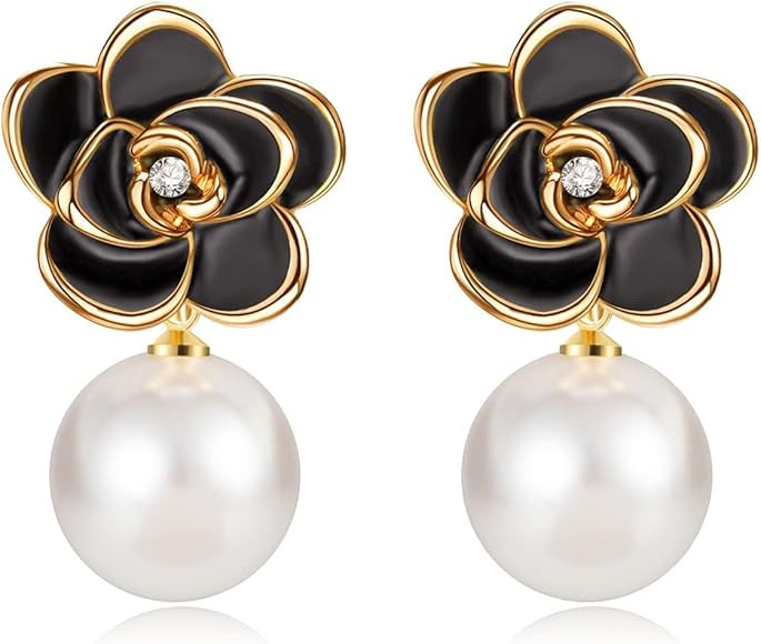 Kesaplan Pearl Drop Earrings for Women Girls 14K Gold Plated Hypoallergenic Hoop Earrings Post 5A Cu | Amazon (CA)