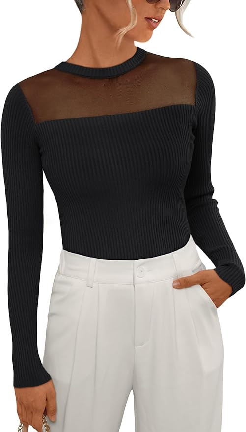 LILLUSORY Womens Long Sleeve See Through Sheer Mesh Ribbed Knit Lightweight Slim Fit Underwear Pu... | Amazon (US)