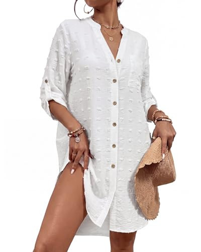 Bsubseach Womens Swimsuit Coverup 3/4 Sleeve Bathing Suit Beach Shirt Dress | Amazon (US)