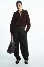 PULL DEMI-ZIPPÉ LAINE-COTON - MARRON FONCÉ - Knitwear - COS | COS (EU)