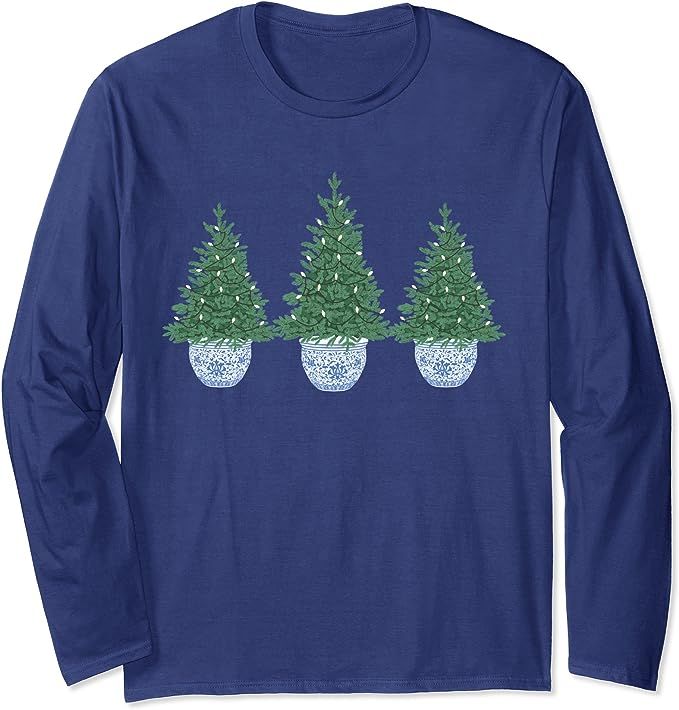 Christmas Tree in Chinoiserie Bowl Long Sleeve T-Shirt | Amazon (US)