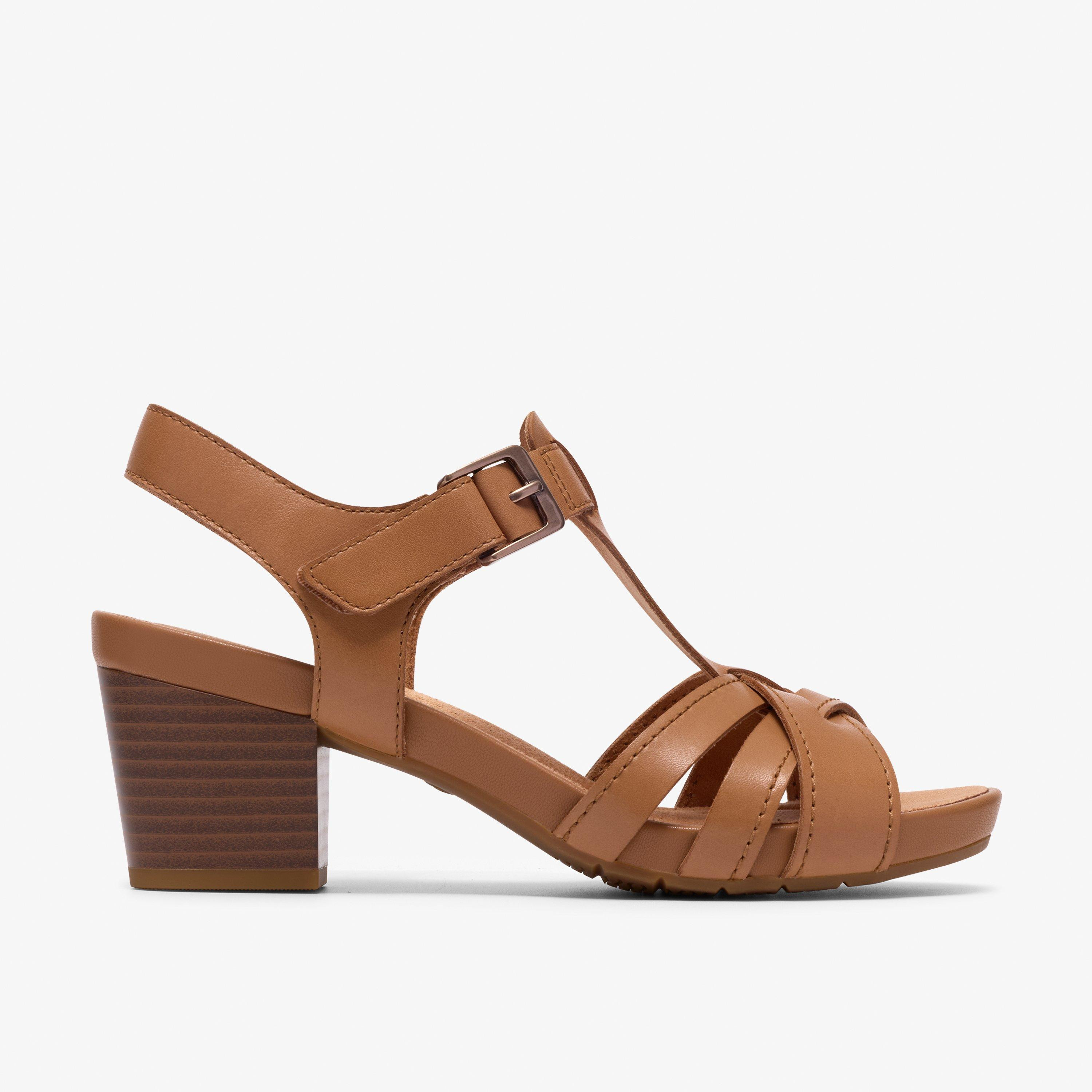 Womens Kymber Glow Tan Leather Heeled Sandals | Clarks | Clarks (US)