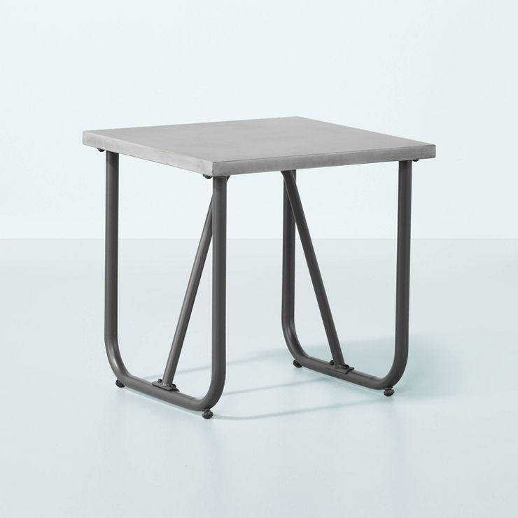 Square Faux Concrete & Metal Outdoor Accent Table - Dark Gray - Hearth & Hand™ with Magnolia | Target
