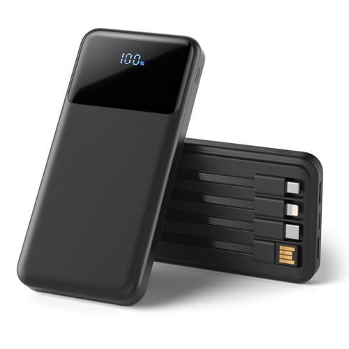 ZUOGGPET Portable Charger with Built in Cables, Power Bank with Cords Wires, Slim 10000mAh Travel Battery Pack 6 Outputs 3 Inputs 3A Fast Charging for Samsung Google Pixel LG Moto iPhone iPad, 1 Pack | Amazon (US)