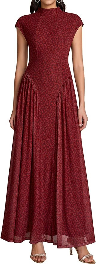 KUTUMAI Floral Summer Long Formal Wedding Guest Dresses for Women 2026 Elegant Classy Mock Neck M... | Amazon (US)