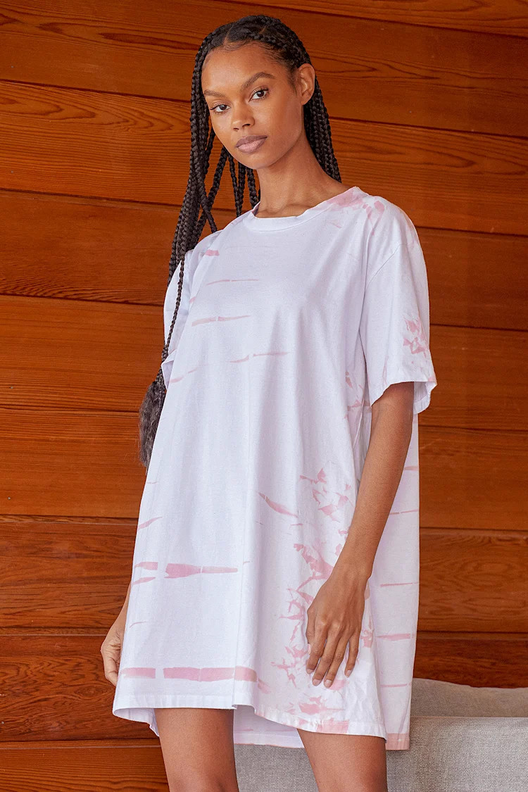 Summer Style Rose Pink Tie-Dye Short Sleeve Mini T-Shirt Dress | Lulus (US)