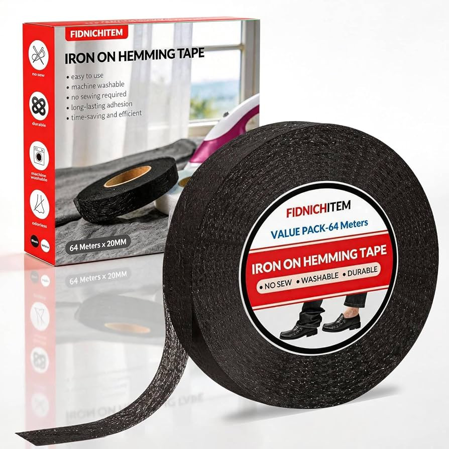 No Sew Iron On Fabric Hemming Tape (64M x 20MM, Black) | Amazon (UK)