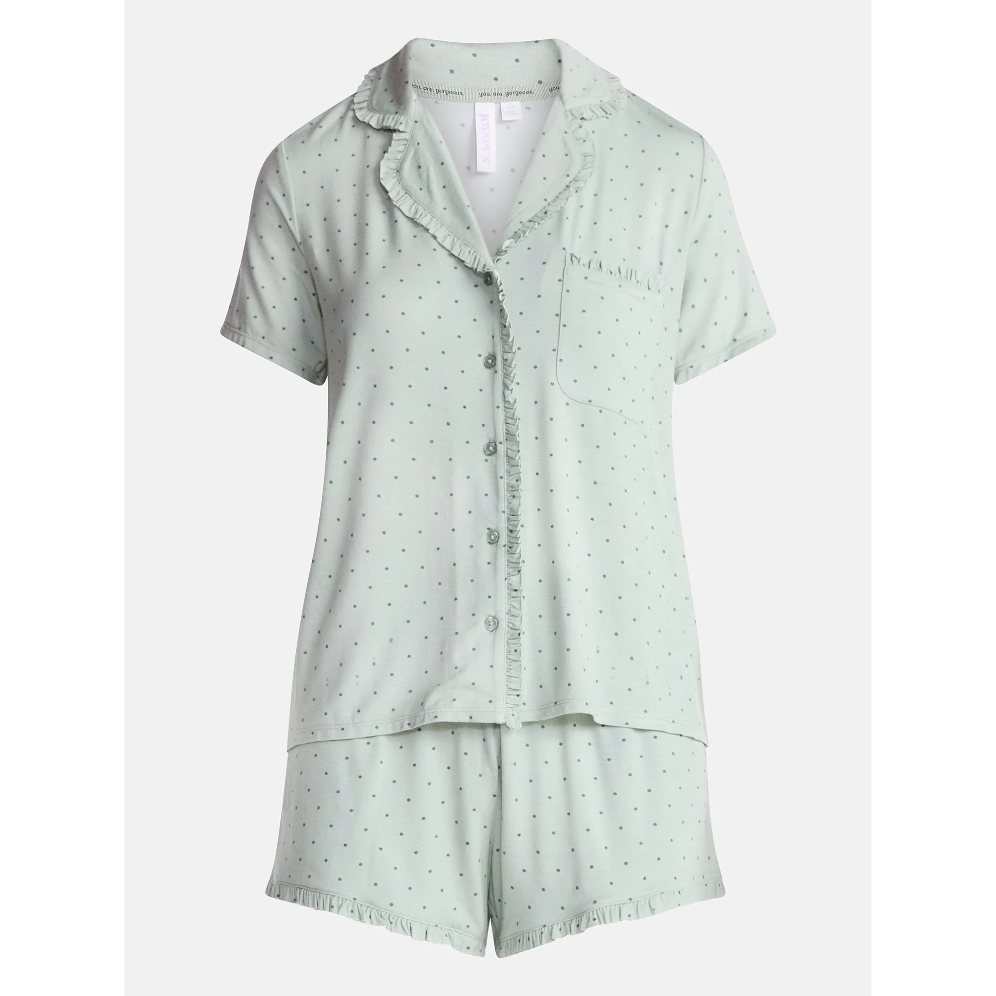 Joyspun Women’s Modal-Blend Ruffle Trim Notch Collar Top and Shorts Pajama Set, 2 Piece, Sizes ... | Walmart (US)