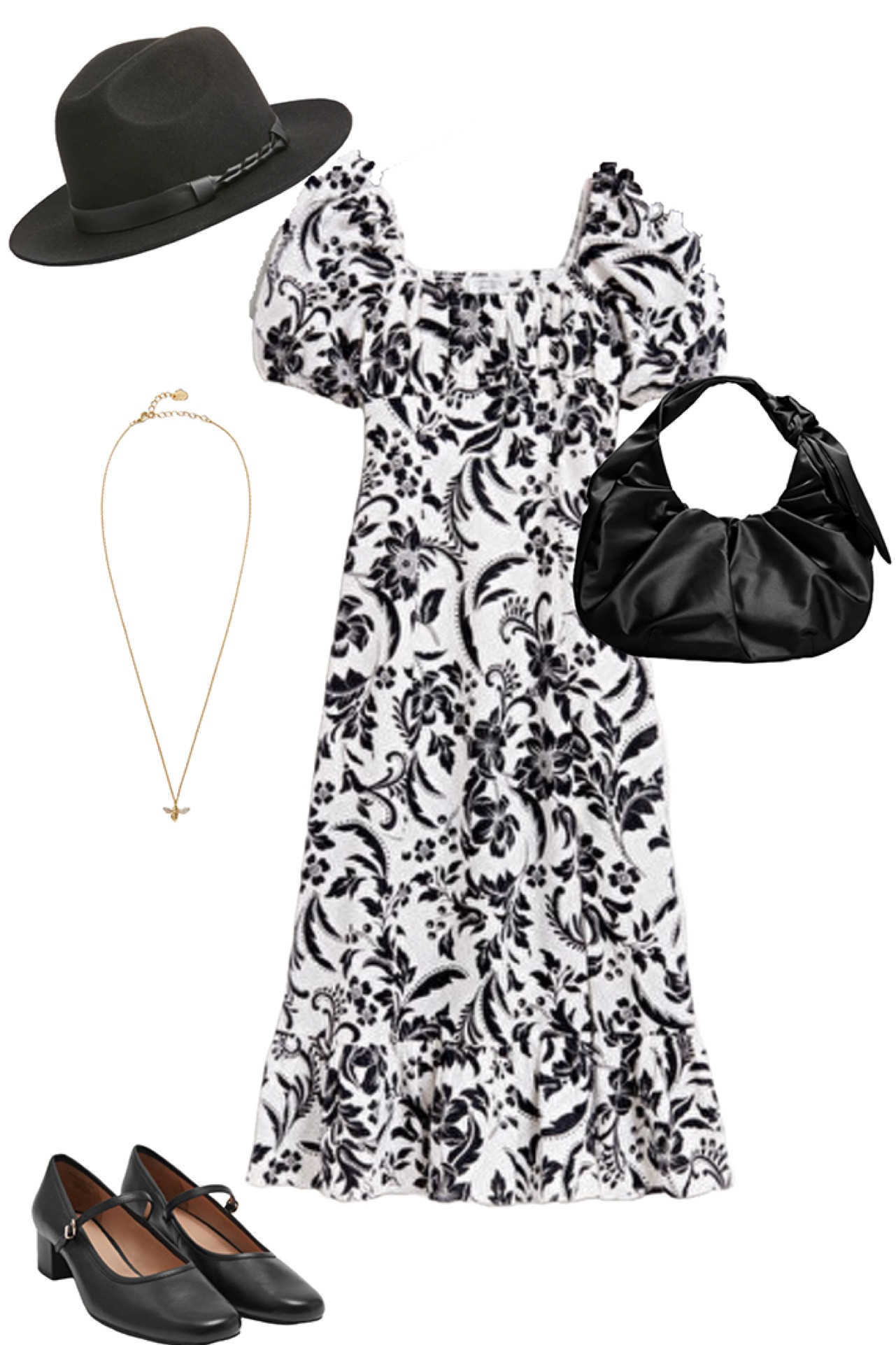 Date night outfits capsule wardrobe #floraldress #blackbag #beenecklace #fedora 

#LTKstyletip #LTKeurope #LTKover40