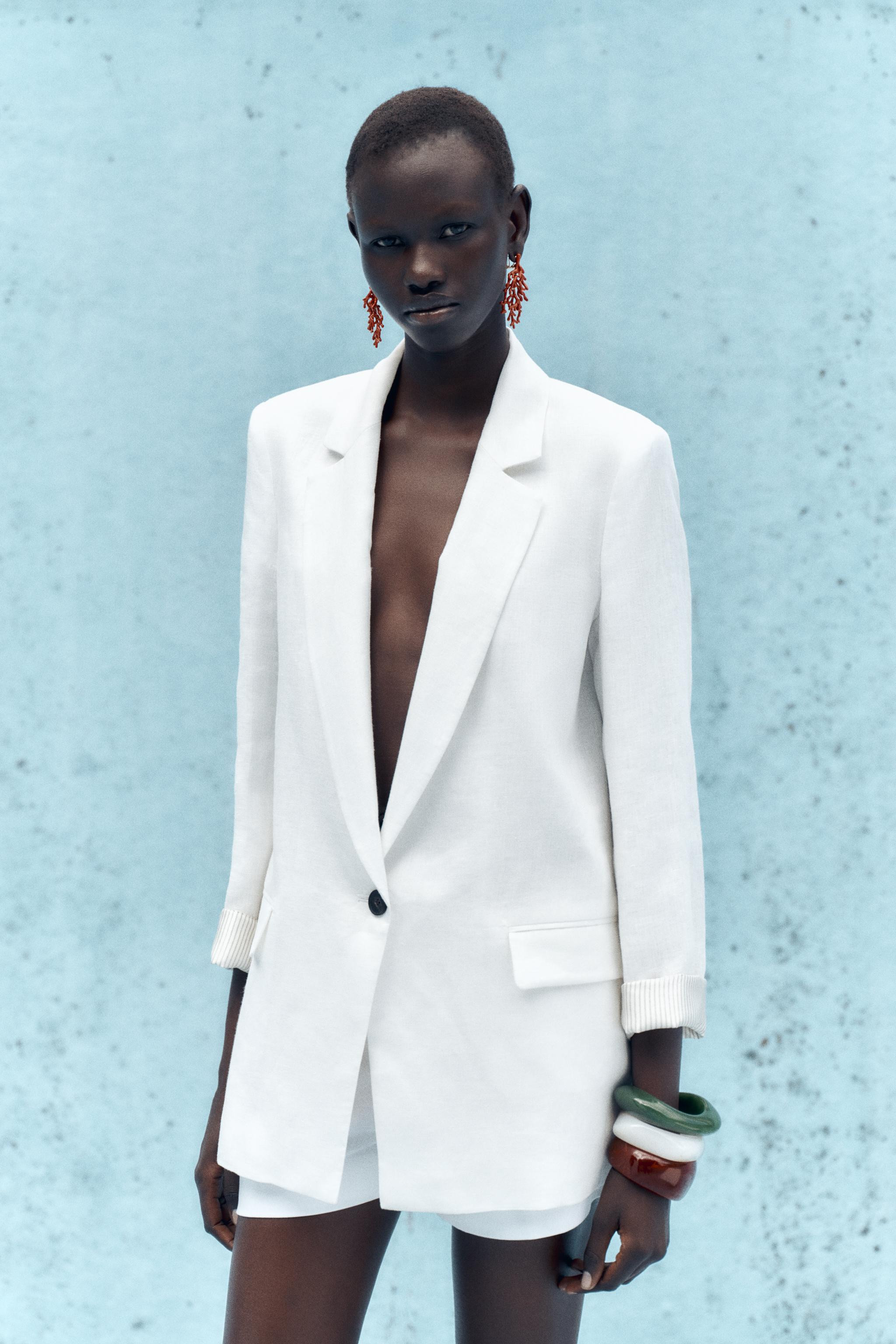 100% LINEN BLAZER WITH PRINTED CUFFS | Zara US