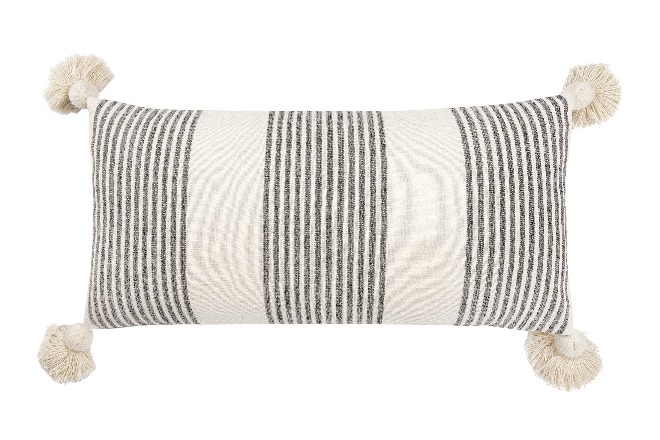 Desert Fields Cream Cotton and Gray Chenille Stripe Pillow with Tassels, 28" x 14" | Walmart (US)