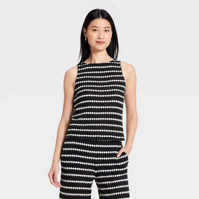 Women's Textured Tank Top - A New Day™ Black/Cream L | Target
