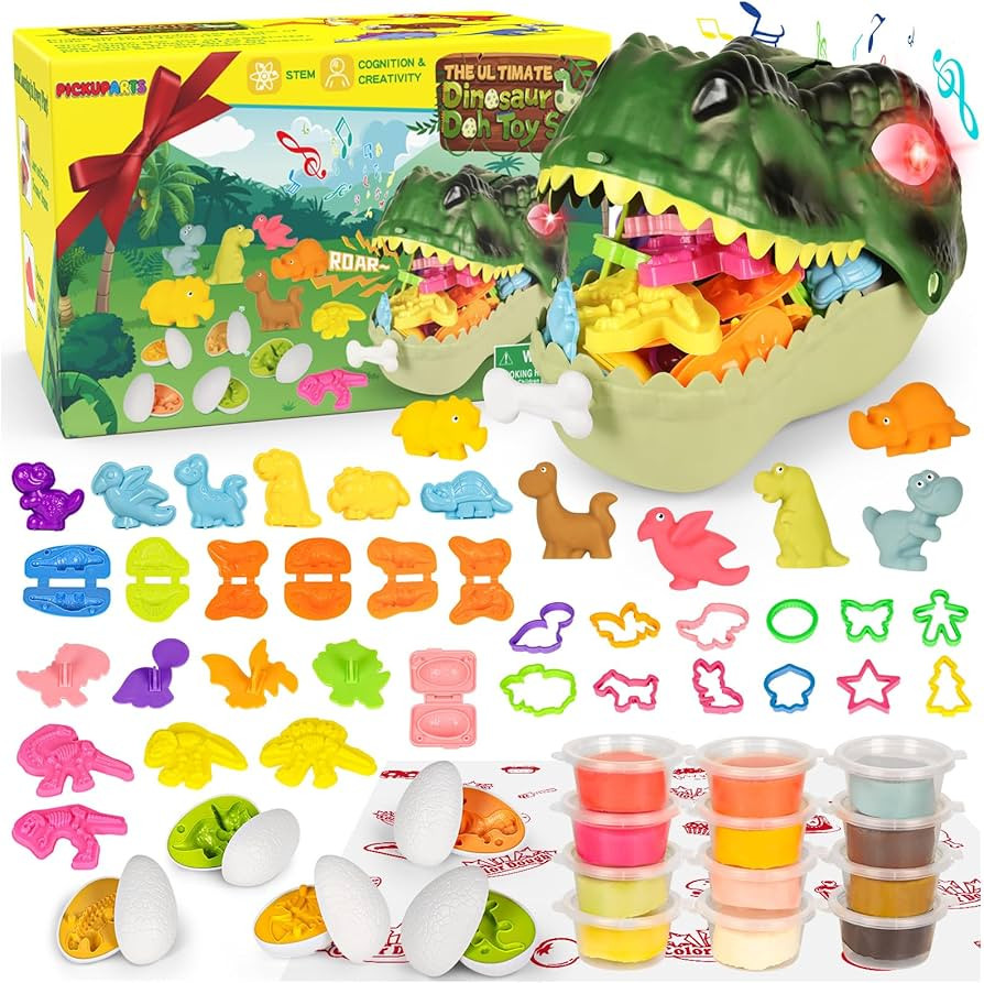 Play Tools for Kids Dinosaur Doh Toys Taxiable Dino Box with Music & Lighting Dough Eggs Tools Ed... | Amazon (US)