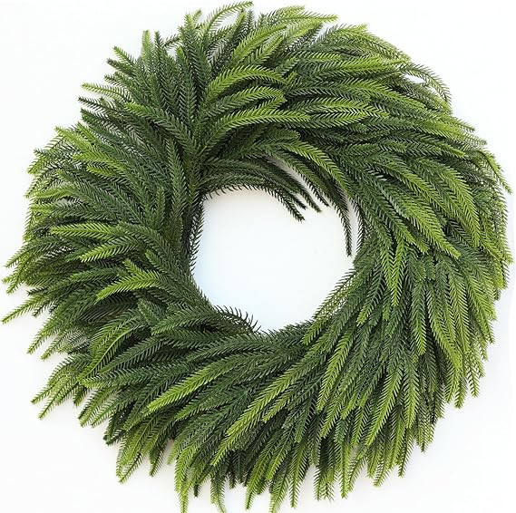 26" Large Norfolk Pine Wreath for Front Door, Realistic Artificial Christmas Wreaths Faux Pine Ne... | Amazon (US)