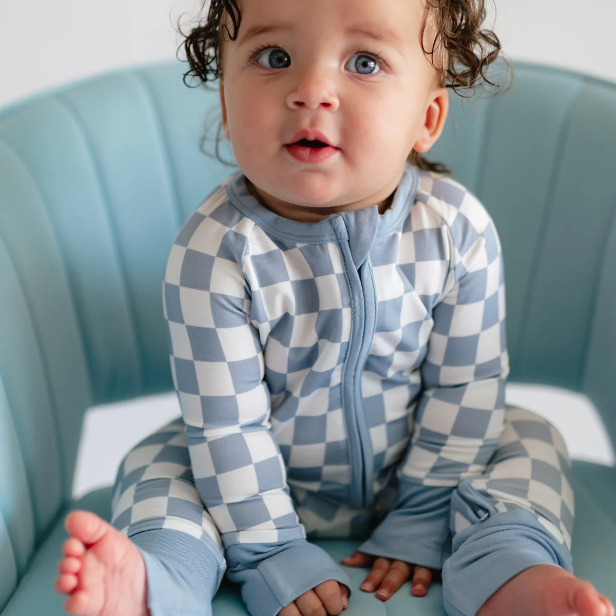 Infant Romper in Cornflower Blue Checkered | Silks Design