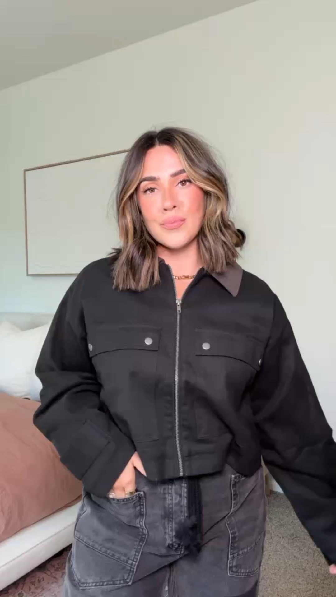 Styling the Walmart cropped barn jacket from my last Walmart haul! It's back in stock! I grabbed the tan color too 🤭 such good quality and the perfect edgy fall jacket. I've been loving these pants too, these have always been one of my fav free people style jeans but the all black is just 😍😍 

Early fall outfit, fall outfit, all black outfit, date night outfit, easy fall outfit, Walmart fashion, Walmart haul 

#LTKFindsUnder50 #LTKSeasonal #LTKStyleTip