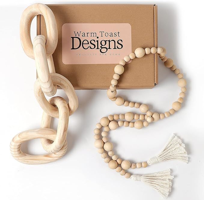 Warm Toast Designs - Wood Chain Link Decor with Bonus Wooden Beads Garland - A Wood Chain - Decor... | Amazon (US)