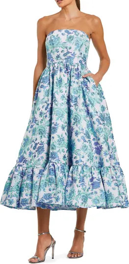 Mac Duggal Floral Brocade Strapless A Line Midi Dress | Nordstrom | Nordstrom