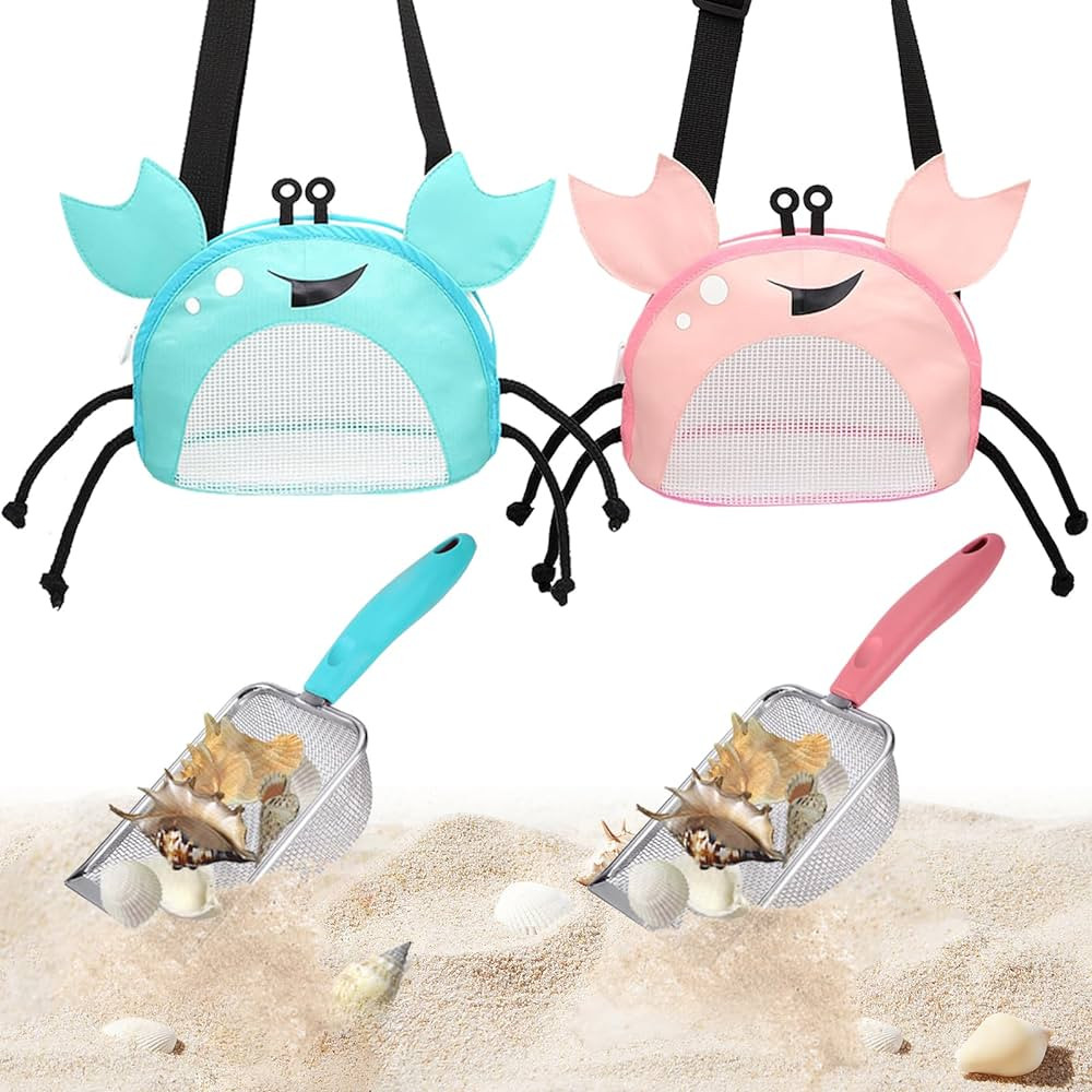 4PCS Beach Toy Mesh Shovel and Mesh Beach Bag Seashell Bag,for Sand Filter & Collect Shells,Sand ... | Amazon (US)