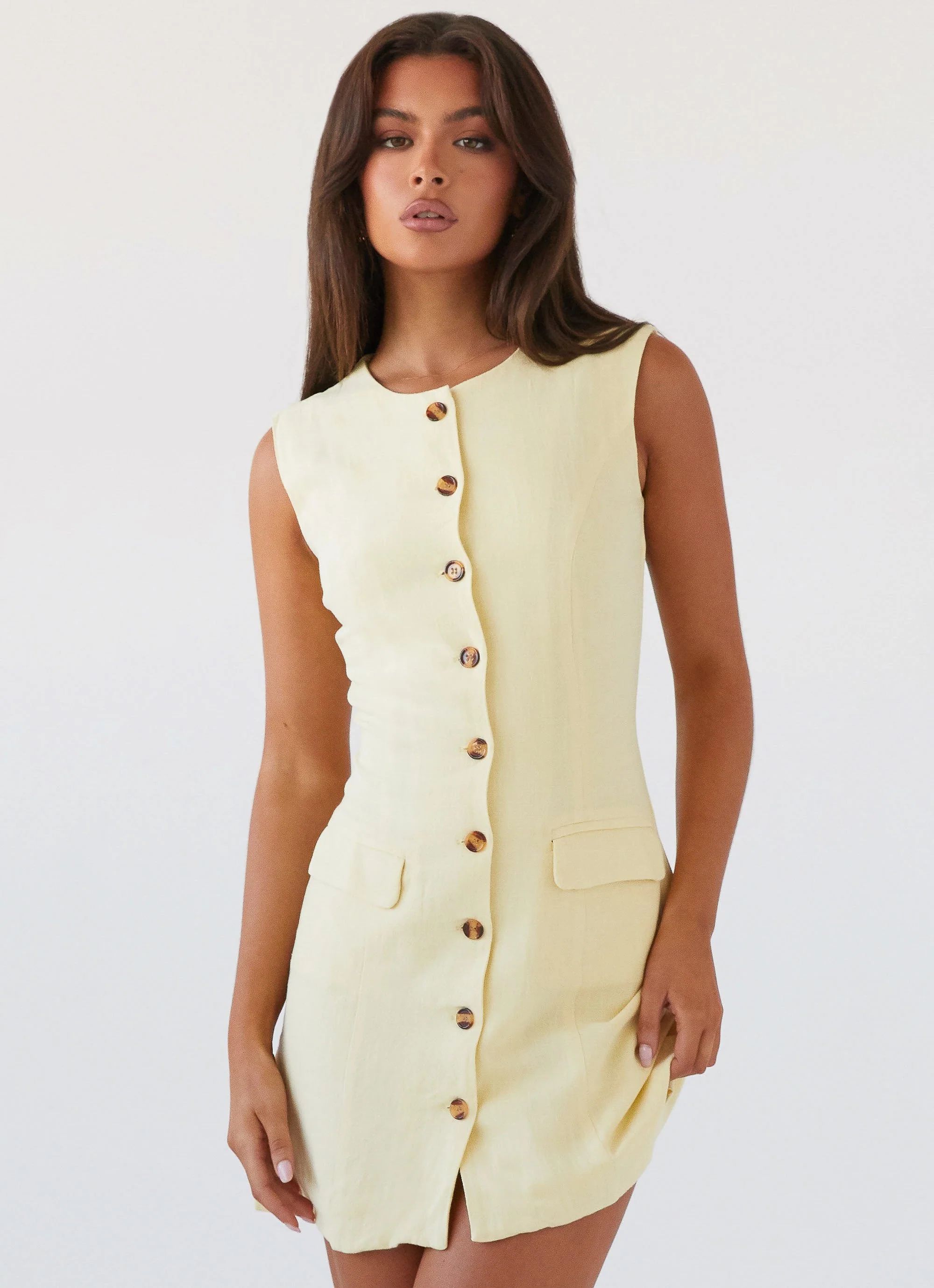 Castello Fiore Linen Mini Dress - Lemon | Peppermayo (Global)