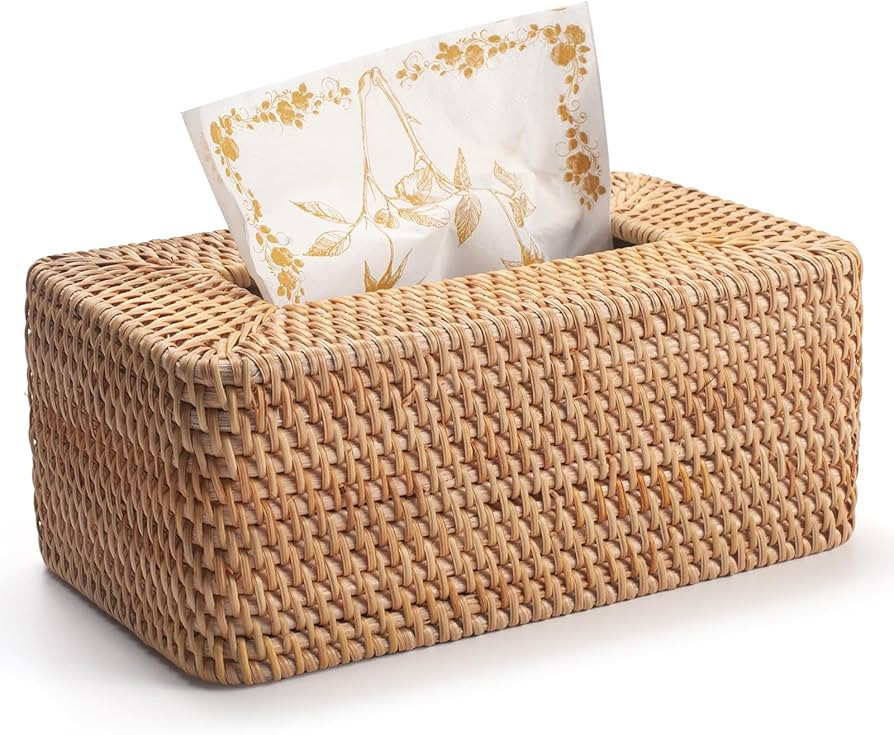 Rattan Tissue Box Cover Natural Woven Facial Napkin Holder Rectangular 10 x 6.1 x 4.1 Inch (Natur... | Amazon (US)