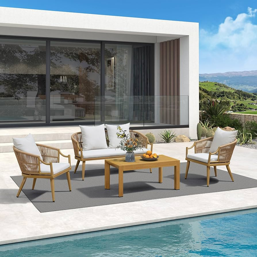 PURPLE LEAF 4-Pieces Wicker Patio Conversation Set Outdoor Rattan Sofa Patio Furniture Set with H... | Amazon (US)