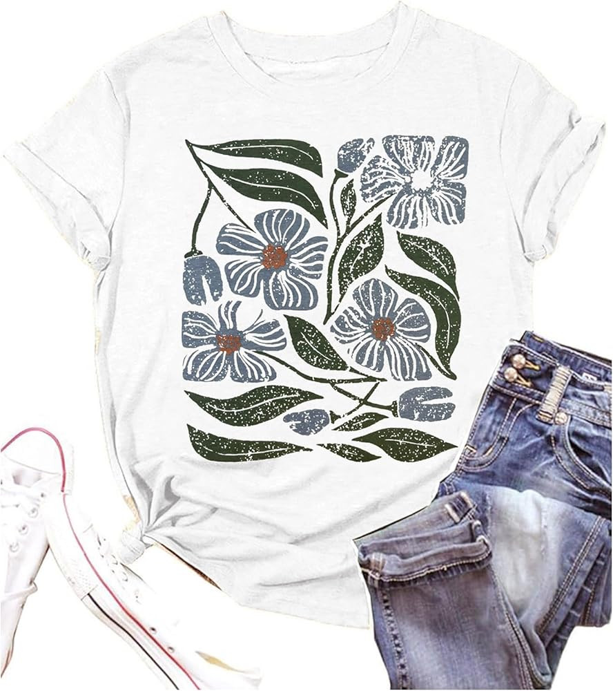 Vintage Floral Shirts Women Boho Wildflowers T-Shirt Wildflower Graphic Tee Shirts Summer Nature ... | Amazon (US)