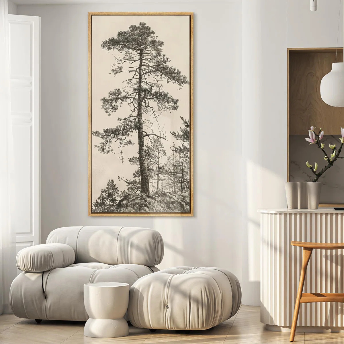 Vintage Pine Tree Landscape Modern Rustic Artwork - Extra Large Framed Wall Art Canvas Print | Wayfair North America