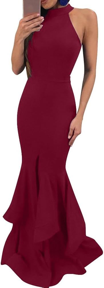 GOBLES Womens Elegant Ruffles Sleeveless Split Evening Mermaid Maxi Dress | Amazon (US)