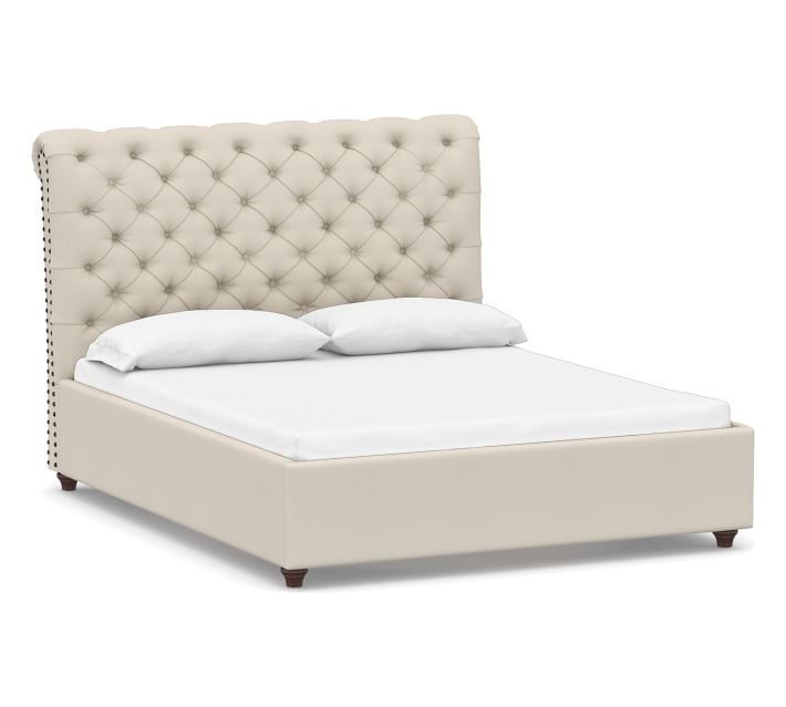 Chesterfield Upholstered Bed, Queen, Twill Cream | Pottery Barn (US)