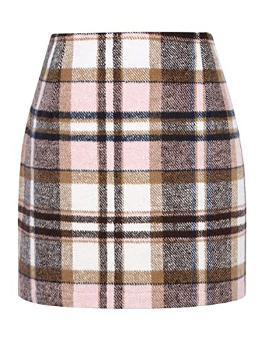 IDEALSANXUN Womens High Waist Plaid Skirt Bodycon Pencil Wool Mini Skirts(Pink, XL) | Amazon (US)