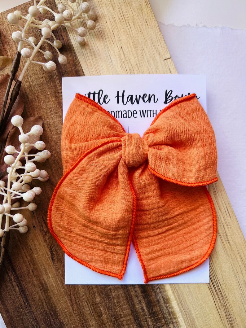 Orange Pumpkin Fable Bow Hair Bows for Girls Fable Bows - Etsy | Etsy (US)