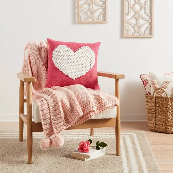 Textured Loop Heart Square Throw Pillow Pink - Threshold™ | Target