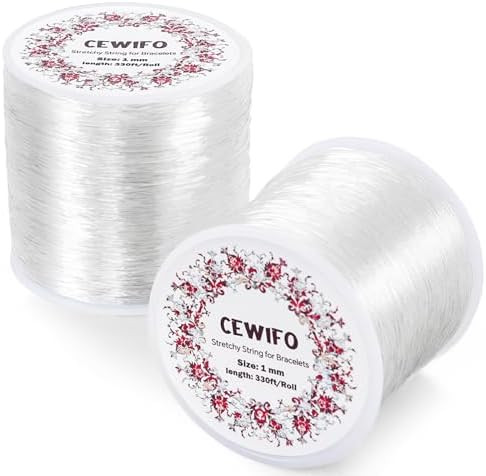 CEWIFO 1mm Stretchy Bracelet String, 2 Rolls of Crystal Clear Elastic String for Bracelets, Stret... | Amazon (US)